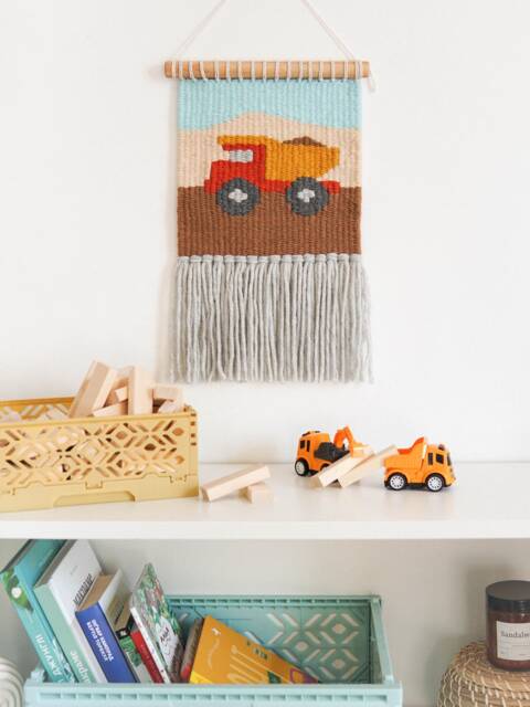 Dump Truck Woven Tapestry Kids Construction Nursery Decor - image 1