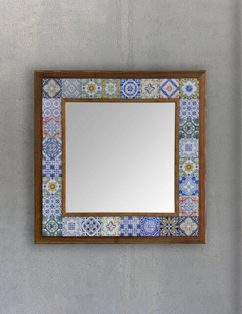 Ceramic Collage Wall Mirror, Tile Bathroom Mirror Decor, Hanging Baho Home Christmas Gift - image 1