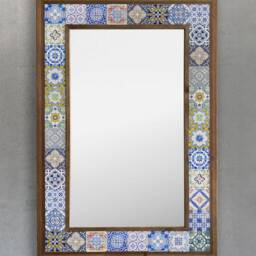 Ceramic Collage Wall Mirror, Tile Bathroom Mirror Decor, Hanging Baho Home Christmas Gift - thumbnail 2