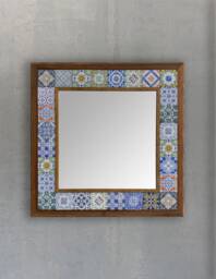 Ceramic Collage Wall Mirror, Tile Bathroom Mirror Decor, Hanging Baho Home Christmas Gift - thumbnail 1