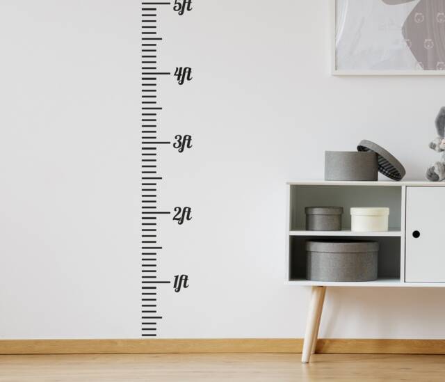 Wall Sticker Height Chart 7Ft Feet & Inches Matt Black Kids Childrens Measurement Bedroom Nursery Interior Design - image 1