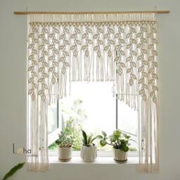 Custom Macrame Curtain Boho Window Covering, Natural Cotton Decor - thumbnail 2