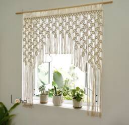 Custom Macrame Curtain Boho Window Covering, Natural Cotton Decor - thumbnail 1