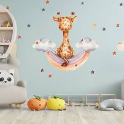 Kids Nursery Wall Decal Giraffe With Rainbow Clouds - Baby Room Decor - thumbnail 2