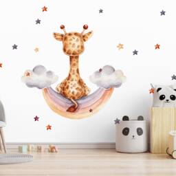 Kids Nursery Wall Decal Giraffe With Rainbow Clouds - Baby Room Decor - thumbnail 3