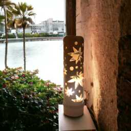 Handmade Maple Leaf Bamboo Lamp Japanese Zen Decor - 12 Inches - thumbnail 1