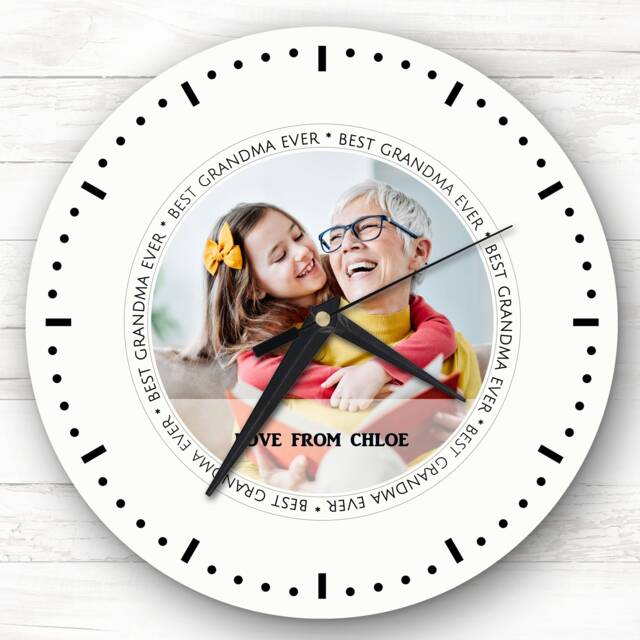 Best Grandma Ever Circle Photo Personalised Gift Clock - image 1