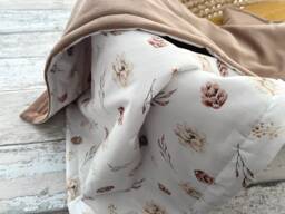 Brown Baby Blanket With Flowers, For Children, Cotton Blanket, Throw, Steppdecke, Quilt Blanket - thumbnail 1