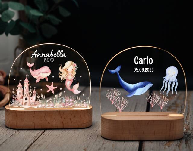 Night Light Sea Animals, Night Baby, Boy, Girl, Baptism, Baby Gifts, Mermaid, Turtle - image 1