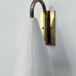 Swan Neck Plaster Cone Wall Light With Bent Brass Stem & Machined Rectangular Backplate - thumbnail 3