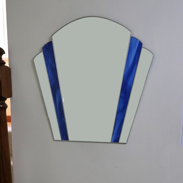 Art Deco Mirror - Fantail Blue Stained Glass - image 1
