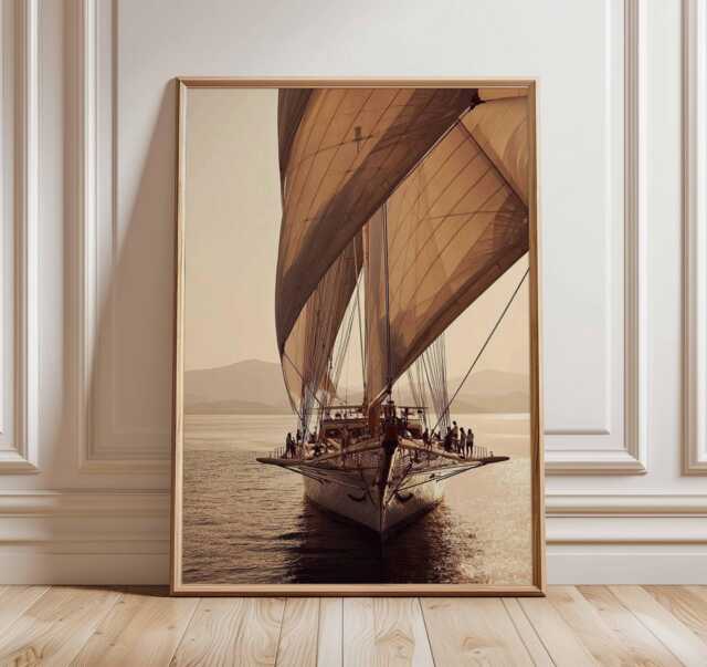 Vintage Sailing Ship Wall Art Print - Nautical Ocean Poster Sepia Sailboat Photography Coastal Decor Maritime Design - image 1