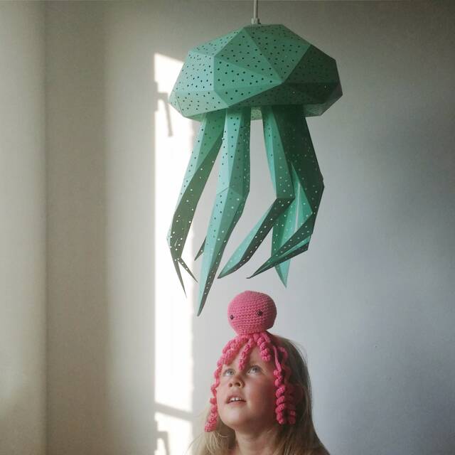 Jellyfish 3Dpapercraft, Paper Lamp Shade, Hanging Lampshades, Livingroom Decor, Kids Room Nightlight, Geometric Lamp, Natural Lamps - image 1
