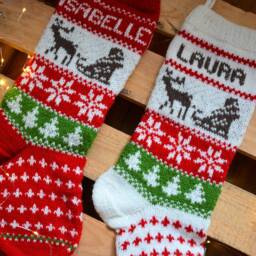Hand Knitted Christmas Stocking, Home Decor, Personalized Christams Stocking With Deer & Santa - thumbnail 3