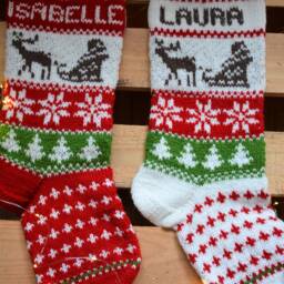 Hand Knitted Christmas Stocking, Home Decor, Personalized Christams Stocking With Deer & Santa - thumbnail 2