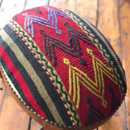 Vintage Kilim Ottoman Stool, Beech Wood Foot Rest, Oval Pouf - thumbnail 4