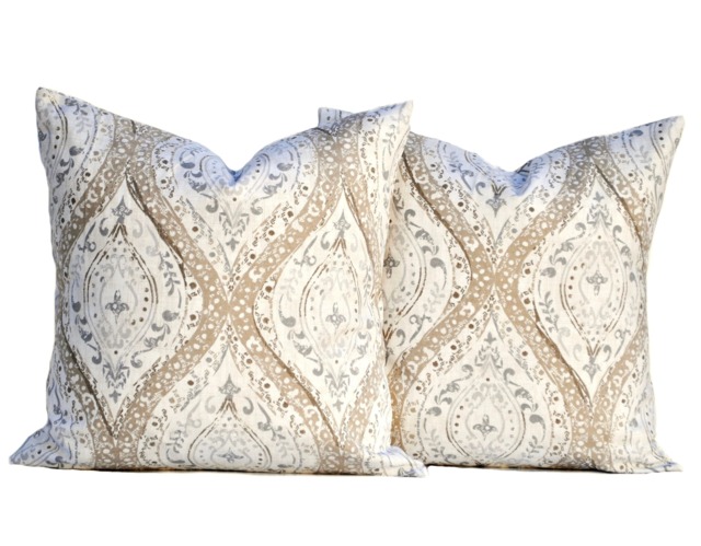 Two Magnolia Pillow Covers, Cushion, Decorative Throw Pillow, Tan Accent Grey Case - image 1