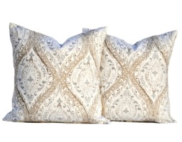 Two Magnolia Pillow Covers, Cushion, Decorative Throw Pillow, Tan Accent Grey Case - thumbnail 1