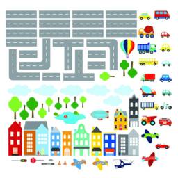 Transportation Wall Decals Cityscape Playroom Decor - 98x63 Inches - thumbnail 2