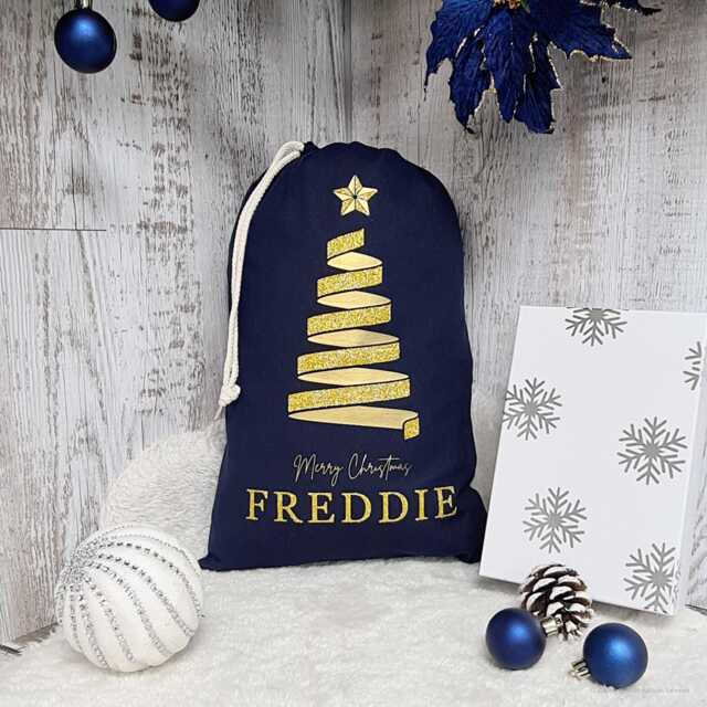 Personalised Santa Sack, Christmas Eve Bag, Tree Navy Decor, Childs Present, Xmas, Stocking - image 1