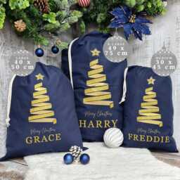 Personalised Santa Sack, Christmas Eve Bag, Tree Navy Decor, Childs Present, Xmas, Stocking - thumbnail 2