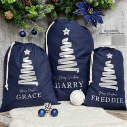 Personalised Santa Sack, Christmas Eve Bag, Tree Navy Decor, Childs Present, Xmas, Stocking - thumbnail 3