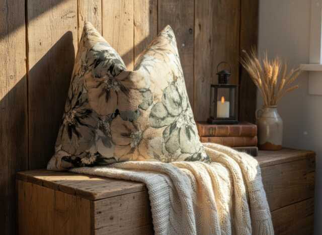 Large Floral Pillow Cover in Neutral Beige Gray, Vintage Botanical Cushion - Duties Paid Usa - image 1