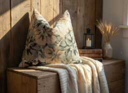 Large Floral Pillow Cover in Neutral Beige Gray, Vintage Botanical Cushion - Duties Paid Usa - thumbnail 1