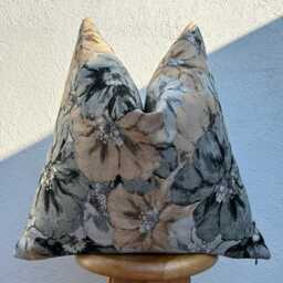 Large Floral Pillow Cover in Neutral Beige Gray, Vintage Botanical Cushion - Duties Paid Usa - thumbnail 2