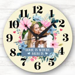 Home Is Where Mum Photo Flower Mother's Day Gift Yellow Personalised Clock