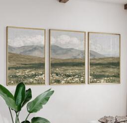 Mountain Meadow Trio, Green Landscape Wall Art Set - thumbnail 1