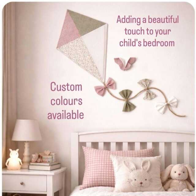 Boho Colours, Fabric Kite Wall Hanging, Pink Beige Nursery Decor, Mary Poppins Themed Bedroom - image 1