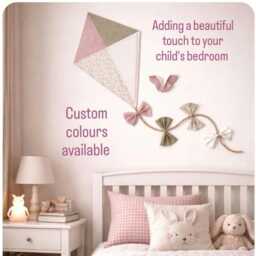 Boho Colours, Fabric Kite Wall Hanging, Pink Beige Nursery Decor, Mary Poppins Themed Bedroom - thumbnail 1
