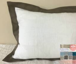 Linen Euro Sham Cover, Oxford Flange Border, Bi-Color Block Pillowcase, 40+ Colors, Mix & Match, Natural Bedding