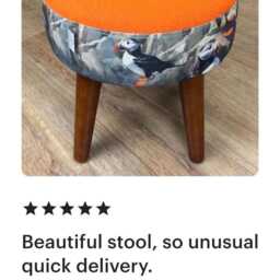 Puffin & Orange Harris Tweed Footstool With Dark Varnished Wooden Legs - thumbnail 4