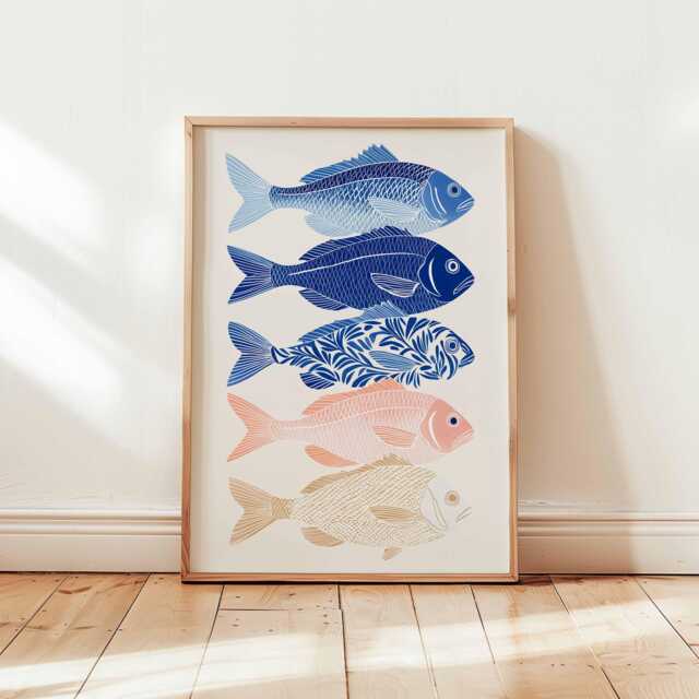 Colorful Fish Wall Art Print Modern Coastal Poster Nautical Sea Life Decor Ocean Animal Illustration Unframed Beach House Style - image 1