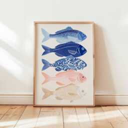 Colorful Fish Wall Art Print Modern Coastal Poster Nautical Sea Life Decor Ocean Animal Illustration Unframed Beach House Style - thumbnail 1