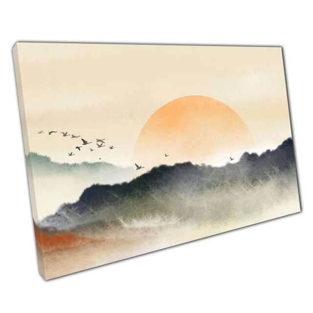 Elegant Oriental Ink Skyline Sunrise Canvas Print - Modern Wall Art For Home Office Decor - image 1
