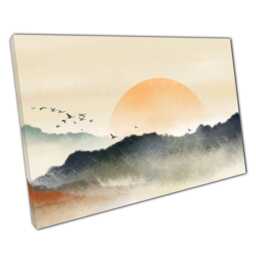 Elegant Oriental Ink Skyline Sunrise Canvas Print - Modern Wall Art For Home Office Decor - thumbnail 1