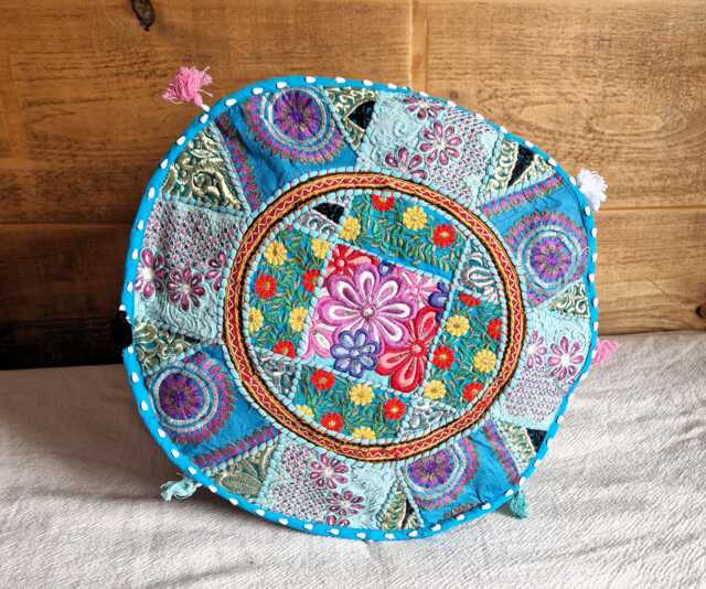 Ethnic Pouf Cover. Patchwork Foot Stool. Indian Home Deco - image 1