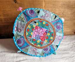 Ethnic Pouf Cover. Patchwork Foot Stool. Indian Home Deco - thumbnail 1