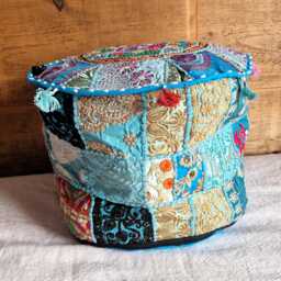 Ethnic Pouf Cover. Patchwork Foot Stool. Indian Home Deco - thumbnail 2