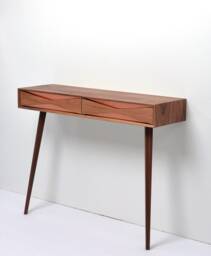 Handmade Walnut Console Hallway Table, Copper Drawer Fronts, Mid Century Modern - thumbnail 1