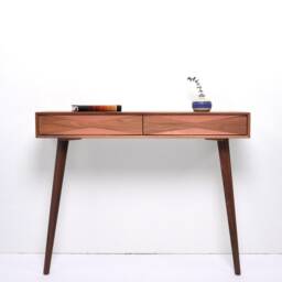 Handmade Walnut Console Hallway Table, Copper Drawer Fronts, Mid Century Modern - thumbnail 2