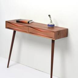 Handmade Walnut Console Hallway Table, Copper Drawer Fronts, Mid Century Modern - thumbnail 3