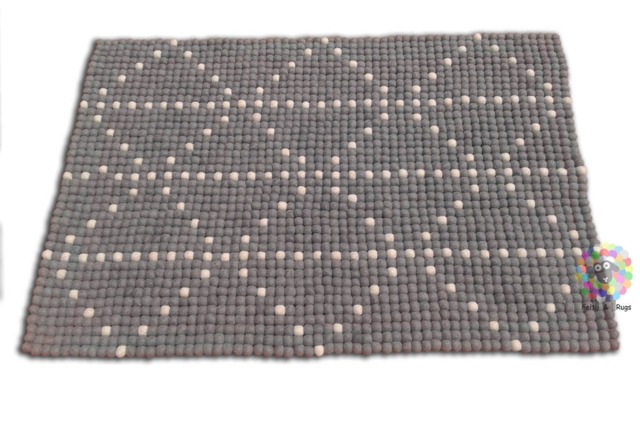 Rectangle Felt Ball Rug Gray Diamond Pattern, 100% Wool - image 1