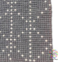 Rectangle Felt Ball Rug Gray Diamond Pattern, 100% Wool - thumbnail 2