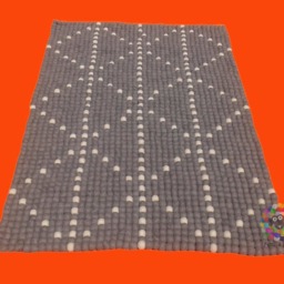 Rectangle Felt Ball Rug Gray Diamond Pattern, 100% Wool - thumbnail 3