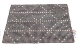 Rectangle Felt Ball Rug Gray Diamond Pattern, 100% Wool - thumbnail 1