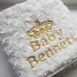 Rose Swirl Baby Blanket Pink Blue Grey Cream White Red Crown Personalised Embroidered Gift - thumbnail 2